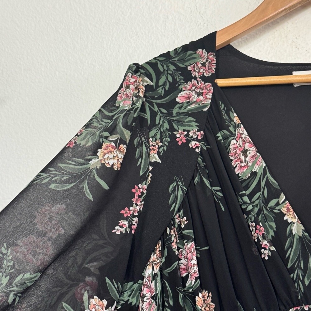 ASTR the Label Floral Maxi Dress Womens XL Pleated Boho Long Sleeve Black Pink - Picture 6 of 15